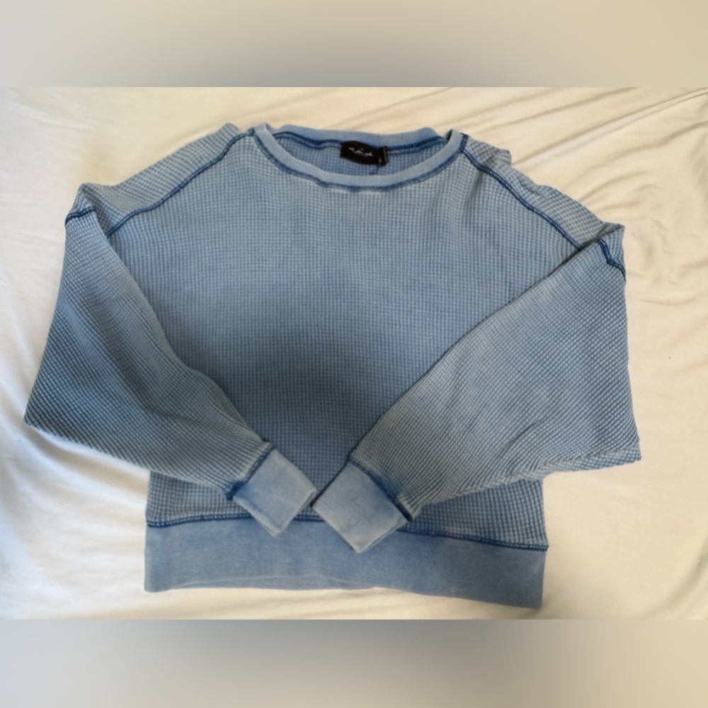 Urban Outfitters Light Blue Knit Thermal Waffle PatternTop